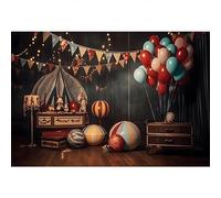 YongFoto 3x2,5m Sfondo fotografico Circo Giocattoli Palle Palloncini Bandiera triangolare Sfondo per la fotografia per bambini Tema Carnevale Compleanno Spettacolo Oggetti di scena per ritratti
