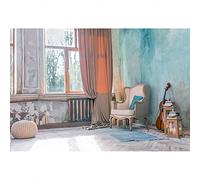 YongFoto 3x2,5m Vinile Fondale Foto Scena al coperto Finestra Tenda Violino Divano Muro dipinto di blu Sfondo fotografico Fotografia Sfondo Studio Prop Decorazione 7x5ft