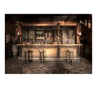 YongFoto 3x2m Bar Taverna Sfondo Medievale Interno del salone rustico Sgabelli in legno Pavimento in pietra Candele appese Sfondo fotografico Per western cowboy Puntelli per studio fotografico