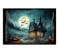 YongFoto 3x2m Halloween Fondali per feste Notte di luna piena Cabina Zucca Smorfia Pipistrello Nuvole Raccapricciante Fotografia Sfondo per la famiglia Carnevale Servizio fotografico Puntelli