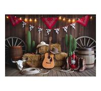 YongFoto 3x2m Sfondo da cowboy western Chitarra Cactus Fienile Evento al coperto Sfondo fotografico Decorazioni rustiche retrò per feste per studio fotografico per ritratti