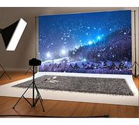 YongFoto 3x2m Sfondo Fotografico Natale Cielo notturno degli alberi Snowing Shining Ric Village Night View Trees Natale invernale Fondale Foto Festa Bambini Boby Nozze Adulto Partito Studio Puntelli