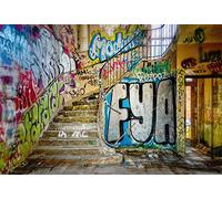 YongFoto 3x2m Vinile Fondale Foto Graffiti sulle rovine della citt?Wasteland Old Dirty Staircase Sfondo Fotografico Fotografia Sfondo Studio Prop Decorazione