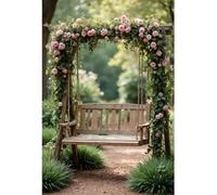 YongFoto 3x4,5m Sfondo romantico per matrimonio Altalena floreale in legno Sfondo fotografico per giardino Festa di fidanzamento Decorazioni per la festa nuziale per studio fotografico per ritratti