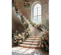 YongFoto 3x4,5m Sfondo romantico per matrimonio Sfondo fotografico con scalinata decorata con fiori Decorazioni per festa di fidanzamento e addio al nubilato per studio fotografico per ritratti