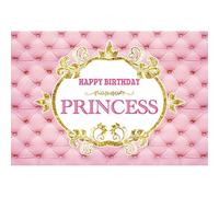 YongFoto 4,5x3m Fondale Foto Testiera in pelle rosa trapuntata Golden Paillettes Ghirlanda Buon compleanno Princess Girl Sfondo Fotografico Photo Booth Compleanno Partito Banner Bambini Photo Studio