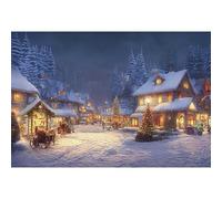 YongFoto 4,5x3m Natale Sfondo Scena Bella Inverno Casa Villaggio Natale Alberi di pino Campo innevato Colorato Foto Sfondo per Festa della Vigilia di Natale Festival Famiglia Fotografia Forniture