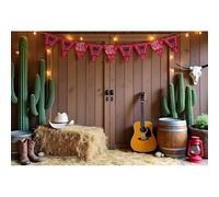 YongFoto 4,5x3m Sfondo da cowboy western Balle di fieno Cactus Porta di legno Sfondo fotografico Festa rustica retrò Decorazioni per studio fotografico per ritratti