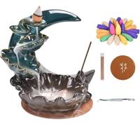 Yongheng Porta incenso Cascata, Porta incenso a cascata, con 100 coni d'incenso a riflusso+ 35 bastoncini d'incenso+1 pinzetta e 1 tappetino, decorazioni zen, decorazioni per la casa (blu)