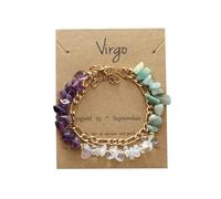 YONGHONGKEJI 12 constellations Stone Bracelets For Womens Irregular Natural Chakra Gemstone Crystal Bracelets peridot Lapis Lazuli Chain Cuff Bangle Multi Layer Stacked Wristbands Gifts For Women Vi