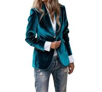 YONGHONGKEJI Blazer in Velluto da Donna Giacche da Abito A Maniche Lunghe da Donna Blazer con Revers A Lancia Blazer con Un Bottone Leggeri Eleganti da Lavoro Casual Capispalla Blu Pavone L