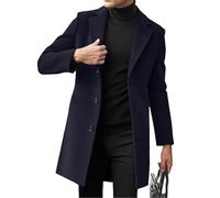 YONGHONGKEJI Cappotto Lungo Da Uomo con Revers A Lancia Monopetto Trench Giacca Invernale Antivento Soprabito Casual Da Lavoro Spesso E Caldo con Tasche Blu Navy Taglia L