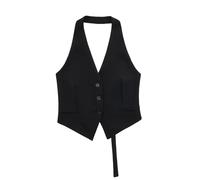 YONGHONGKEJI Gilet Da Donna Gilet Da Donna con Scollo All'Americana Y2K Casual Senza Maniche con Bottoni Regolabile Vestibilità Aderente Canotta Corta Retrò Elegante Gilet Schiena Scoperta Punk St