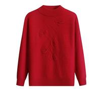 YONGHONGKEJI Maglione per Anziani Maglioni per Vecchie Signore Maglieria da Donna Strass retrò Floreale Jacquard Pullover di Mezza età E Anziani Girocollo Maniche Lunghe Vestiti per Nonne Rosso XL