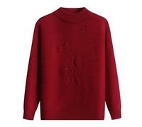 YONGHONGKEJI Maglione per Anziani Maglioni per Vecchie Signore Maglieria da Donna Strass retrò Floreale Jacquard Pullover di Mezza età E Anziani Girocollo Maniche Lunghe Vestiti per Nonne Rosso VI