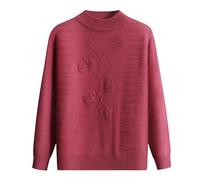 YONGHONGKEJI Maglione per Anziani Maglioni per Vecchie Signore Maglieria da Donna Strass retrò Floreale Jacquard Pullover di Mezza età E Anziani Girocollo Maniche Lunghe Vestiti per Nonne Rosso Ch