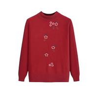YONGHONGKEJI Maglioni per Donne di Mezza età E Anziane Maglioni per Vecchie Signore Maglieria Pullover retrò Elegante con Ricami Floreali Maglione Morbidi Vestiti per Nonne Rosso Vino L