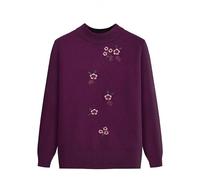 YONGHONGKEJI Maglioni per Donne di Mezza età E Anziane Maglioni per Vecchie Signore Maglieria Pullover retrò Elegante con Ricami Floreali Maglione Morbidi Vestiti per Nonne Viola L
