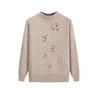 YONGHONGKEJI Maglioni per Donne di Mezza età E Anziane Maglioni per Vecchie Signore Maglieria Pullover retrò Elegante con Ricami Floreali Maglione Morbidi Vestiti per Nonne Cammello L