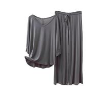 YONGHONGKEJI Pigiama da Donna in Modal 2 Pezzi, Pigiama da Donna, Camicie da Notte, Abbigliamento da casa, Morbido, Pigiama da Salotto con Coulisse, Grigio L