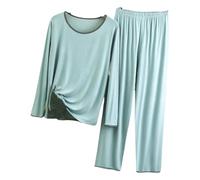YONGHONGKEJI Pigiama Donna Lungo Pigiama da Donna in Modal, Elasticizzato, A Maniche Lunghe, Pigiama da Notte, Pigiama da Notte, Due Pezzi, Comodi Pigiami e Set da Salotto Blu L