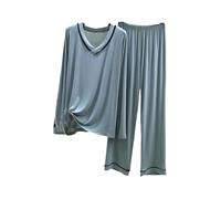 YONGHONGKEJI Pigiama Donna Lungo Set Pigiama da Donna in Modal, Top A Maniche Lunghe e Pantaloni da Notte, Set Pigiama da Due Pezzi Morbidi, Set Pigiama da Donna, Abbigliamento da Casa, Blu S