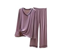 YONGHONGKEJI Pigiama Donna Set Pigiama da Donna in Modal, Top A Maniche Lunghe e Pantaloni da Notte, Set Pigiama Morbido in Due Pezzi, Set Pigiama da Donna, Abbigliamento da Casa, Viola M