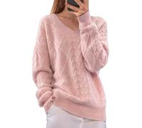 YONGHONGKEJI Pullover Donna,Maglione da Donna in Maglia A Trecce Casual Basic A Maniche Lunghe con Scollo A V Semplice A Coste in Maglia Grossa Elegante Tunica Abbigliamento Autunnale E Invernale Ro