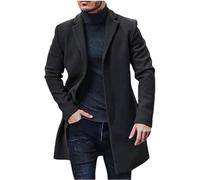YONGHONGKEJI Trench Classico Da Uomo In Lana Monopetto Medio Lungo Misto Lana Soprabito Giacche Trench Da Lavoro In Lana per Uomo Cappotto con Revers Antivento Nero L
