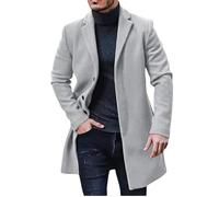 YONGHONGKEJI Trench Classico Da Uomo In Lana Monopetto Medio Lungo Misto Lana Soprabito Giacche Trench Da Lavoro In Lana per Uomo Cappotto con Revers Antivento Grigio L