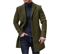 YONGHONGKEJI Trench Classico Da Uomo In Lana Monopetto Medio Lungo Misto Lana Soprabito Giacche Trench Da Lavoro In Lana per Uomo Cappotto con Revers Antivento Verde L
