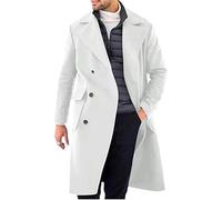 YONGHONGKEJI Trench Da Uomo Slim Fit Doppiopetto Lungo Cappotto Classico Autunno Inverno Soprabito con Revers Colletto Caban Business Casual Uomo Giacche Invernali Antivento con Tasche Bianco L