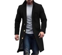 YONGHONGKEJI Trench Da Uomo Slim Fit Monopetto Lungo Soprabito Classico con Revers Soprabito Giacca Invernale Da Uomo In Lana Cappotti Antivento Spesso Caldo Capospalla con Tasche N8 Nero L