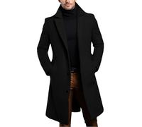 YONGHONGKEJI Trench Da Uomo Slim Fit Monopetto Lungo Soprabito Classico con Revers Soprabito Giacca Invernale Da Uomo In Lana Cappotti Antivento Spesso Caldo Capospalla con Tasche N6 Nero L