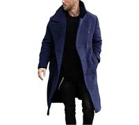 YONGHONGKEJI Trench Invernale Da Uomo In Lana Lungo Doppiopetto Vestibilità Regolare Soprabito con Revers Giacche Invernali Da Uomo Casual Da Lavoro Antivento con Tasche Blu Navy Taglia L