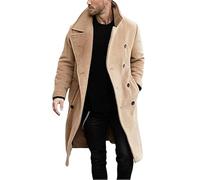 YONGHONGKEJI Trench Invernale Da Uomo In Lana Lungo Doppiopetto Vestibilità Regolare Soprabito con Revers Giacche Invernali Da Uomo Casual Da Lavoro Antivento con Tasche Colore Cachi L