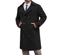 YONGHONGKEJI Trench Invernale Da Uomo In Lana Lungo Doppiopetto Vestibilità Regolare Soprabito Da Lavoro Giacca Invernale Antivento Spesso E Caldo con Tasche Nero L