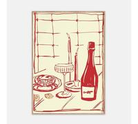 YONGKUIQMK Cena disegnata a mano in rosso con vino e granchio, arte culinaria moderna for la cucina rossa, il soggiorno e l'arredamento della casa(20x30cm No Frame)