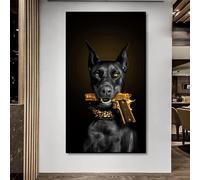 YONGKUIQMK Poster decorativo con cane nero, doberman e mafia, dipinto su tela, arte murale, soggiorno, camera da letto, arredamento for la casa(50x70cm No Frame)