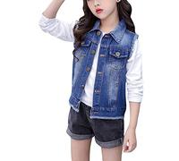 Yonglan Bambina Slim Fit Gilet in Jeans con Tasche Gilet Jeans Senza Maniche Giacca Corte Eleganti Blu 150