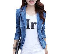Yonglan Donna Corto Giacca di Jeans Blazer Risvolto Manica Lunga Pulsante Denim Giubbotto Cappotto Aspicture S