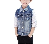 Yonglan Giacca Denim Ragazzi Jeans Denim Panciotto Senza Maniche Slim Fit Gilet in Jeans Blu 140