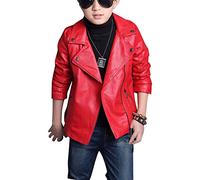 Yonglan Giacca Giubbino Pu Pelle Bambino Ragazzo Slim Cappotto Giacche Bomber Rosso 110CM