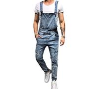 Yonglan Salopette di Jeans da Uomo vestibilità Slim Jeans Lunghi Casual Pantaloni in Denim Tute 731Azzurro Chiaro S