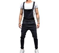 Yonglan Salopette di Jeans da Uomo vestibilità Slim Jeans Lunghi Casual Pantaloni in Denim Tute 732Nero M