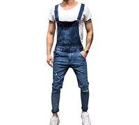 Yonglan Salopette di Jeans da Uomo vestibilità Slim Jeans Lunghi Casual Pantaloni in Denim Tute 734Blu Marino M