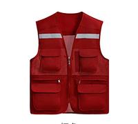 YonglanA Uomo Gilet di Sicurezza Ad Alta visibilità Multi-Tasche di Sicurezza Ad Alta Visibilitá E Banda Riflettente Strisce Rosso XL