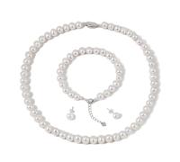 YONGMAN Collana di perle con perle d'acqua dolce, set di gioielli inclusi, bracciale e orecchini da donna, regalo per la festa della mamma, Perlenkette : 50cm ,Perlen Armbänder : 19-20 cm, Perla