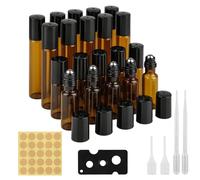 YONGQING 20 Pezzi Roll On Vuoto per Oli Essenziali, 5/10ml Marrone Bottiglie Vuote in Vetro, Contenitore Roll On Vuoto, Oli Essenziali Bottiglia con Sfera in Acciaio per Profumo, Olio Essenziale