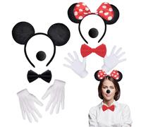 YongSral 2 Pezzi Cerchietto con Orecchie di Minnie Mouse, Fascia per Orecchie Topo, Cerchietto Orecchie Topo con Naso e Cravatta, Cerchietto Orecchie Minnie per Halloween Carnevale